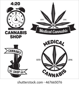 Vector set of cannabis and marijuana. Cannabis badges labels and design elements for your shop design.