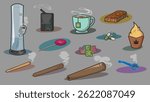 Vector set of cannabis THC consumption methods: smoking, vaping, edibles, tea, capsules, and more. Colorful icons for medical, recreational, and educational cannabis content
