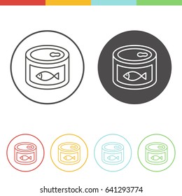 Vector set of canned fish icons in thin line style