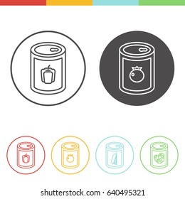 Vector set of canned vegetables icons in thin line style