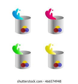 Vector set of cans with color paint. For web design and printing.