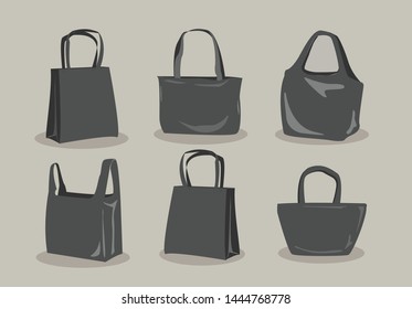 Vector set of canvas bags black color. Mock-up