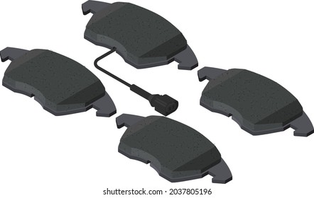 Vector set of car break pads for replacement - isometric view with sensor