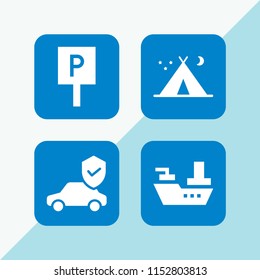 vector set. car, cruise and tent night illustration for web and graphic design
