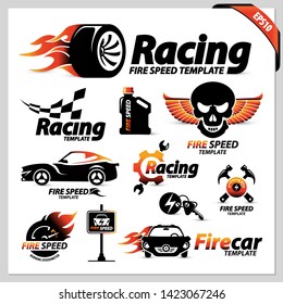 vector set of car racing logotype symbols containing isolated graphic design elements for street racing & other car sports, the illustration is perfect for brochures, magazines, web & print materials
