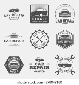 vector set of car repair service labels, badges and design elements