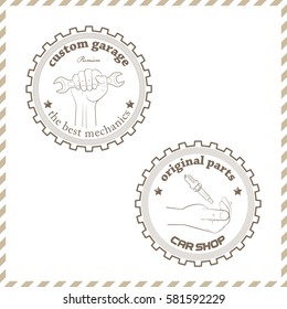 Vector set car symbols. Automobile service sale retro labels.