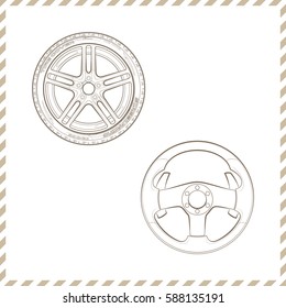 Vector set car symbols. Automobile service sale retro labels. Auto vehicle icons. Vintage machine collection of motor car related sign symbol various design elements, ribbons and emblems dealerships.