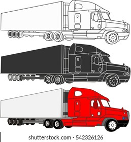 vector set of car trailers in black, white and red on a white background