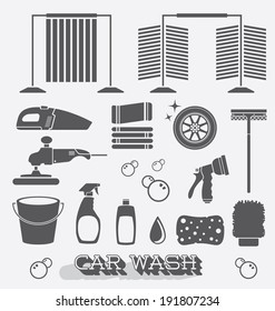 Vector Set: Car Wash Icons and Silhouettes