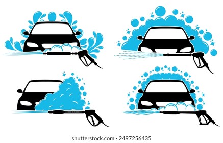 vector set car washing service logo. high pressure power wash cleaning symbol design vector illustration