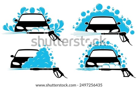 vector set car washing service logo. high pressure power wash cleaning symbol design vector illustration