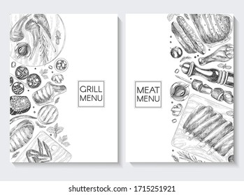 Vector set with card design of meat products