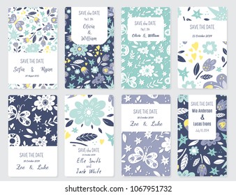 Vector Set of card templates. Perfect for Save The Date, baby shower, mothers day, valentines day, birthday cards, invitations.