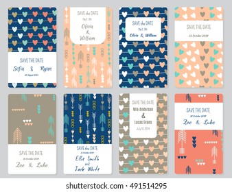 Conjunto de vectores de plantillas de tarjetas. Perfecto para Save The Date, baby shower, día de la madre, San Valentín, tarjetas de cumpleaños, invitaciones.