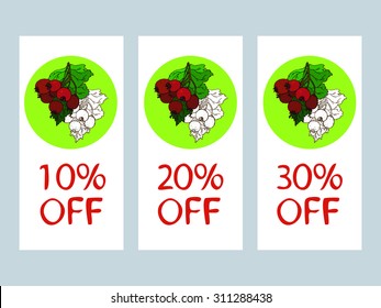 Vector set of cards with discount with berries for your design