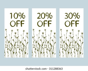 Vector set of cards with discount with flowers for your design