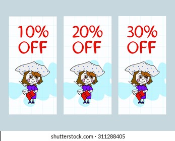 Vector set of cards at a discount with a girl for your design