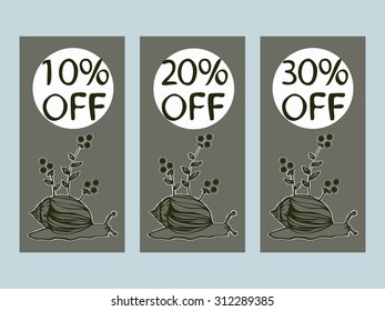 Vector set of cards at a discount with a snail for your design