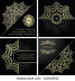 Vector set of cards. Elegant floral pattern on a dark background. Original design    