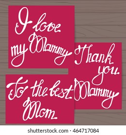 Vector set of cards fot mother on wooden background