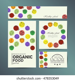 Vector set of cards with fresh, healthy vegetables