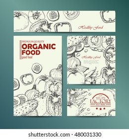 Vector set of cards with fresh, healthy vegetables. Vector illustration for your design