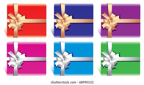 vector set of cards or gift boxes with bow and ribbon