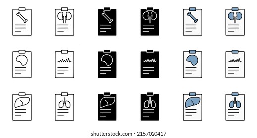 Vector set of cards of medical histories of internal organs in doodle style isolated on a white background.