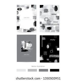 Vector. Set of cards with monochrome blots. Set of cards with hand drawn blots on white background for your design. Save the Date, postcard, banner.
