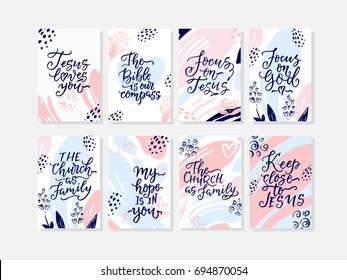 Vector set of cards with religions lettering. Modern lettering illustration. T shirt hand lettered calligraphic design. Perfect for t-shirts, banners, flyers and other types of business design.