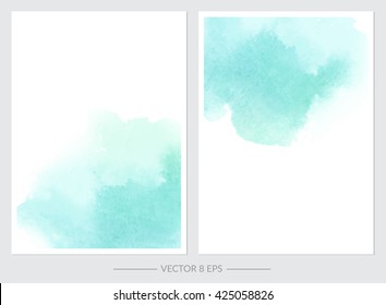 Vector. Set of cards with watercolor blots. Set of cards with hand drawn blots on white background for your design. Save the Date, postcard, banner, logo.