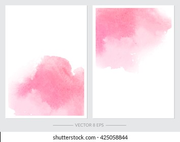 Vector. Set of cards with watercolor blots. Set of cards with hand drawn blots on white background for your design. Save the Date, postcard, banner, logo.