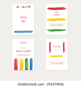 Vector Set cards with Watercolor Colored Element for your Design. A Collection of Colorful Banners with Colorful Elements. Backdrop for your design Save of Date, Thank you, Hello and etc