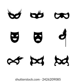 Vector set of carnival masks silhouettes simple black icons of masquerade masks