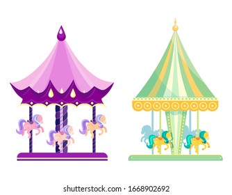 Vector set of carousels in various design. Colorful children's carousels isolated on white background.