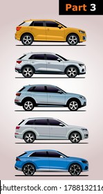 vector set of cars. Audi (top to bottom) Q2, Q3, Q5,Q7, Q8.