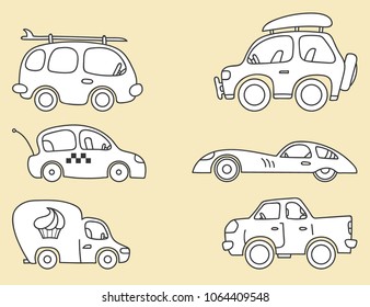 Vector set of cars image stylized for children