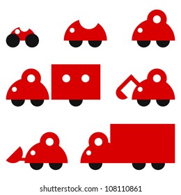 vector set of cars, motorcycle, motor home, bulldozer, truck, convertible, for design