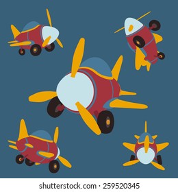 Vector Set of cartoon airplanes in different perspectives