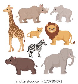 Vector set of cartoon animals of Africa.
