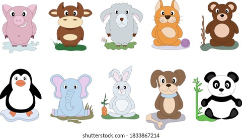 vector set cartoon animals. Cute characters for cards, invitations, labels for children's holidays. flat design.