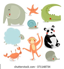 Vector set of cartoon animals. Wild animals. Animals are africa. Cartoon characters.