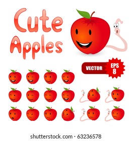 Vector set of cartoon apples and worms