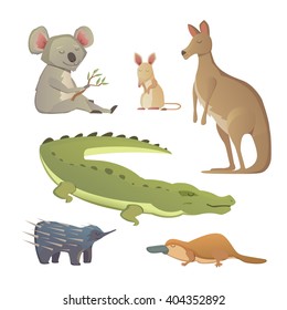 Vector Set Of Cartoon Australian Animals Isolated. The fauna of Australia. Most popular  animals. 