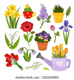 Vector set of cartoon beautiful flowers.
