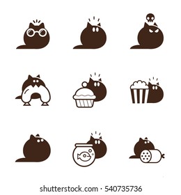 Vector set of cartoon black cat