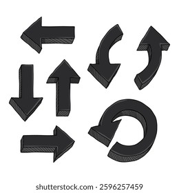 Vector Set of Cartoon Black Hand Drawn Doodle Arrows