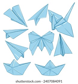 Vector Set of Cartoon Blue Paper Origami