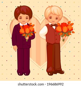 vector set of cartoon boys with flowers